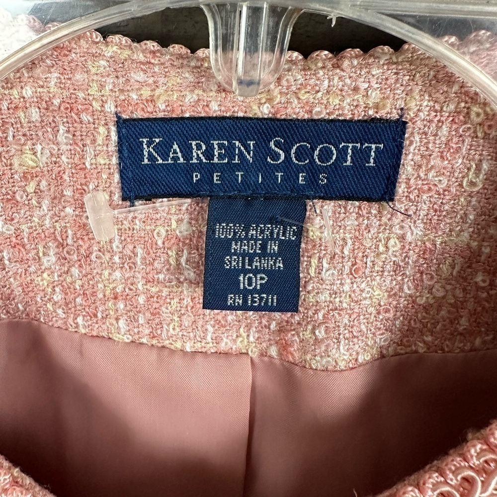 Open Front Tweed Karen Scott Jacket Braid Trim Pockets Lined Size 10p — image 3 of 6